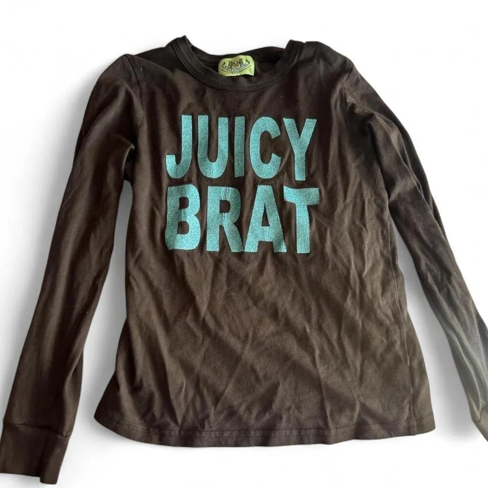 RARE Vintage Juicy Couture "Juicy Brat" Long Sleeve Top with Glitter Text - Picture 3 of 4